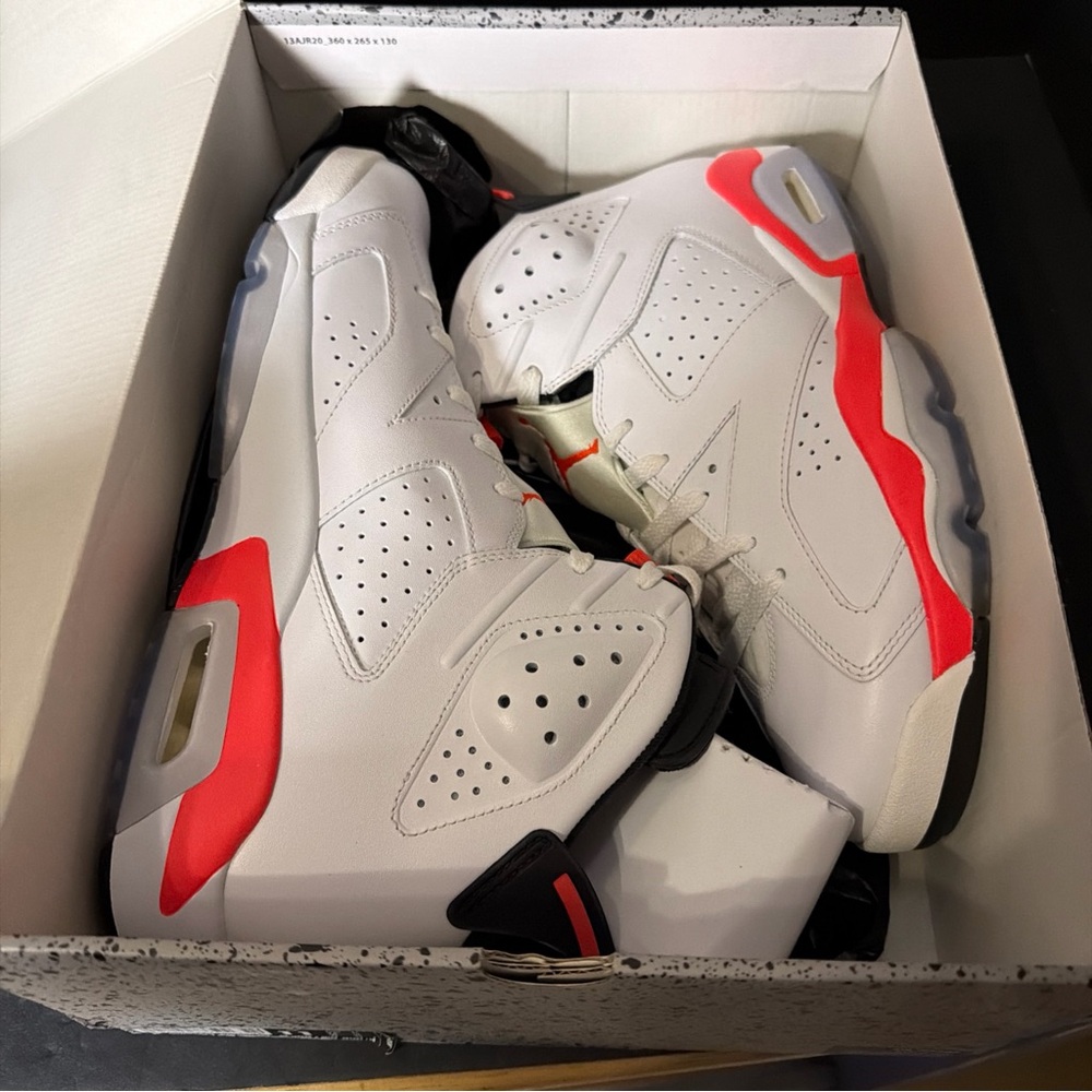 Nike Men’s White and Infrared Retro Basketball Sneakers